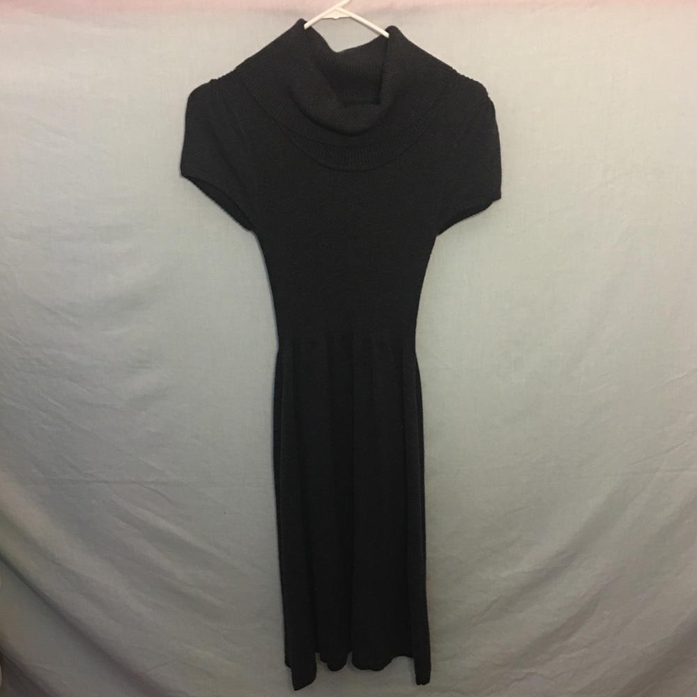 Calvin Klein Grey Mock Neck Medium Length Womens Fitted Medium Dress